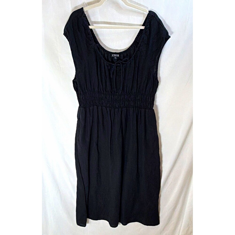 J.CREW Black Fit & Flare Scoop Neck Cap Sleeve Smocked Tie Knee Dress 3X